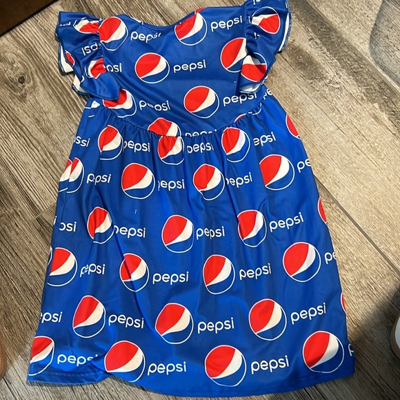 Girls Pepsi dress. Soft stretchy material. Size 5/6T-XL. Ruffled like sleeves - Picture 5 of 5